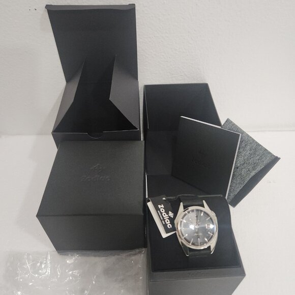 Zodiac Black Olympos Steel Black Leather Swiss Automatic Men's Watch ZO9700 NEW - Picture 8 of 8